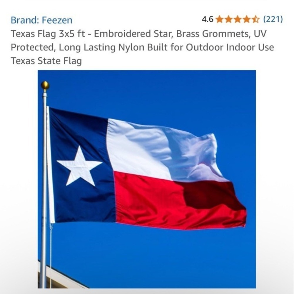 Texas state flag embroidered line star 3 foot by 5 feet UV protection NWT TX